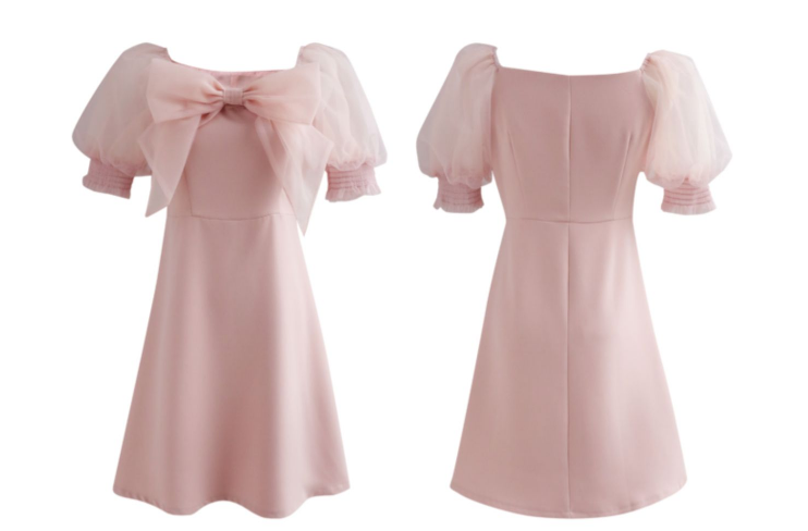 Sweet Patchwork Princess Dress Women Bowknot Half Sleeve Pink Long Dress Summer New Style