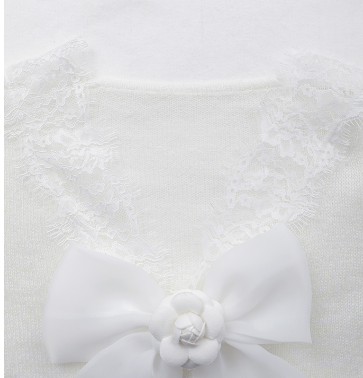 White small fragrant bow lace with 2022 new V-neck knitted cardigan