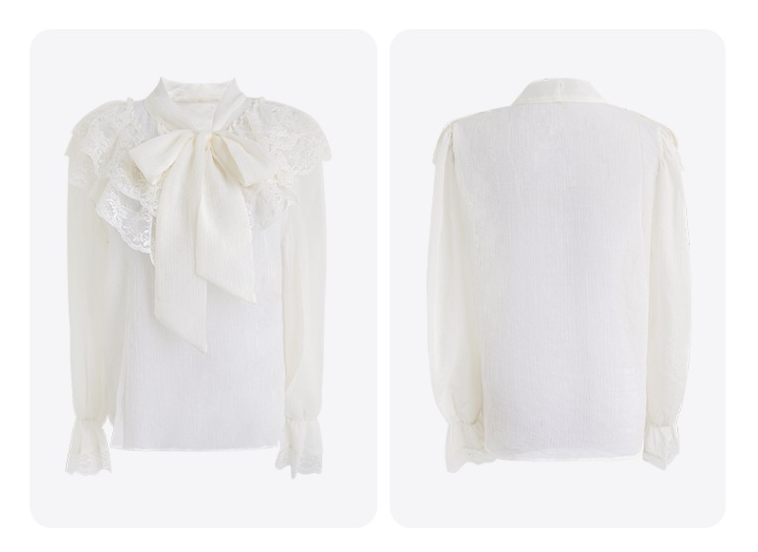 Early Autumn Bowknot Design Sense Lace Splice Chiffon Shirt Top Women's 2022 New