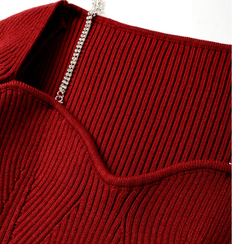 French Vintage Slim Diamond Chain Underlay Women 2022 New Long Sleeve Knitwear Autumn