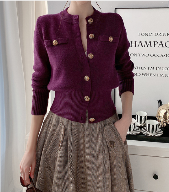 Vintage short knitwear Women's little fragrance top with sweater cardigan coat new style