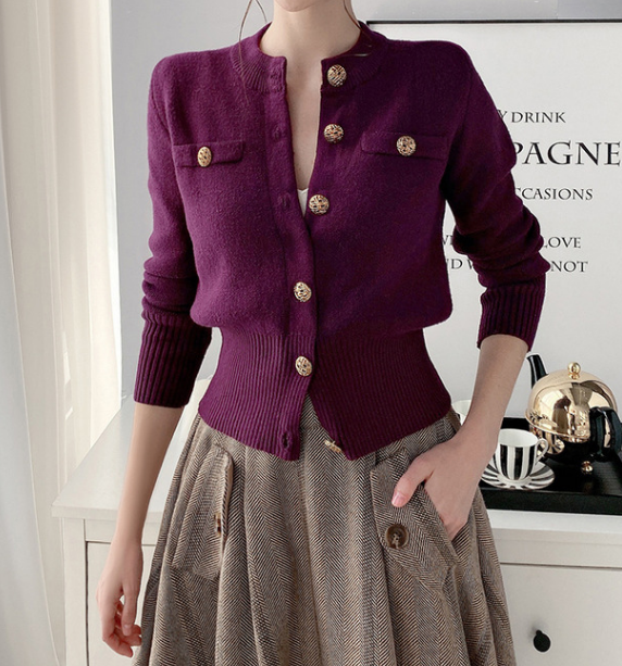 Vintage short knitwear Women's little fragrance top with sweater cardigan coat new style