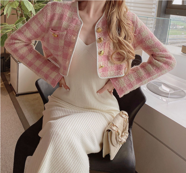 Age reducing chessboard small fragrance short knitted cardigan temperament women's coat autumn 2022 new