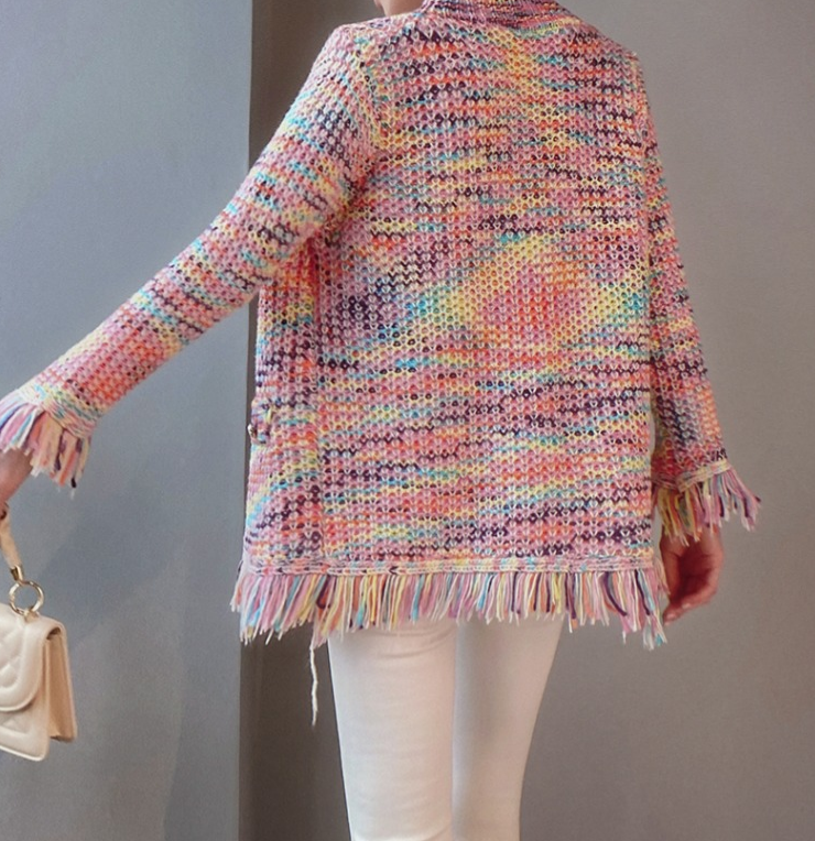 Slouchy color design tassel loose sweater coat women cardigan new 2022