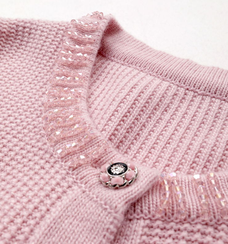 Nailing beads gentle little fragrant pink celebrities new knitting cardigan women