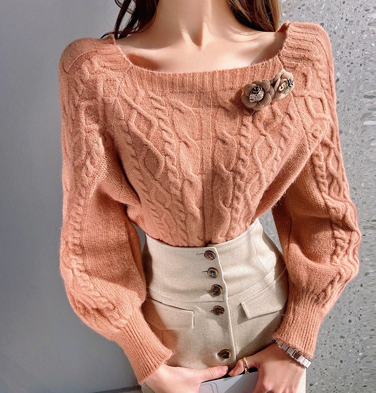 French Vintage Square Neck Short Knitwear Simple Pullover Top Women's 2022 Autumn New
