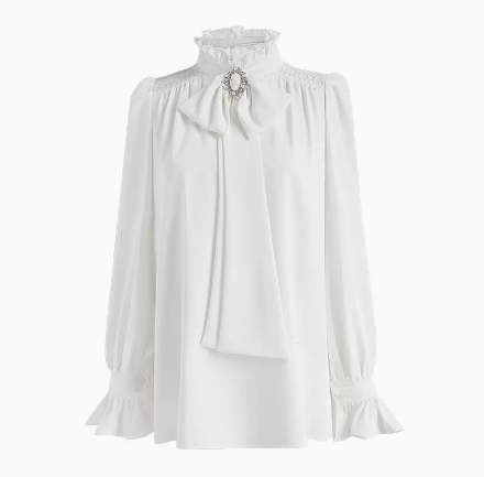 Bubble Sleeve Chiffon Top 2022 New Long Sleeve Design White Shirt Spring Shirt Women