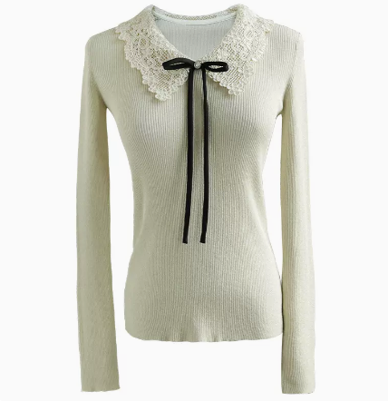 Temperament French pullover bottoming shirt Lace lace collar can be worn on the outside of slim knit blouse