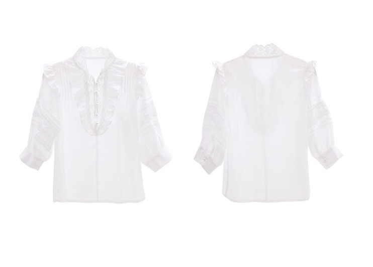 Commuter temperament loose white shirt women's 2022 summer new lace collar blouse