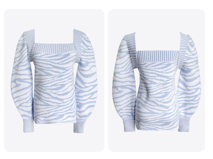 Small fresh water ripple square neck blue and white striped sweater women