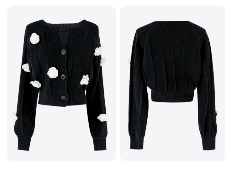 Xiaoxiangfeng Mountain Camellia Long Sleeve Sweater Cardigan 2022 New Slim Short Knitted Shirt Women